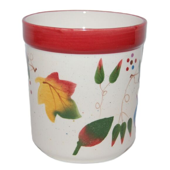 HALLMARK AUTUMN FALL LEAVES APOTHECARY JAR KITCHEN CERAMIC CANDLE HOLDER NO LID - Picture 1 of 6